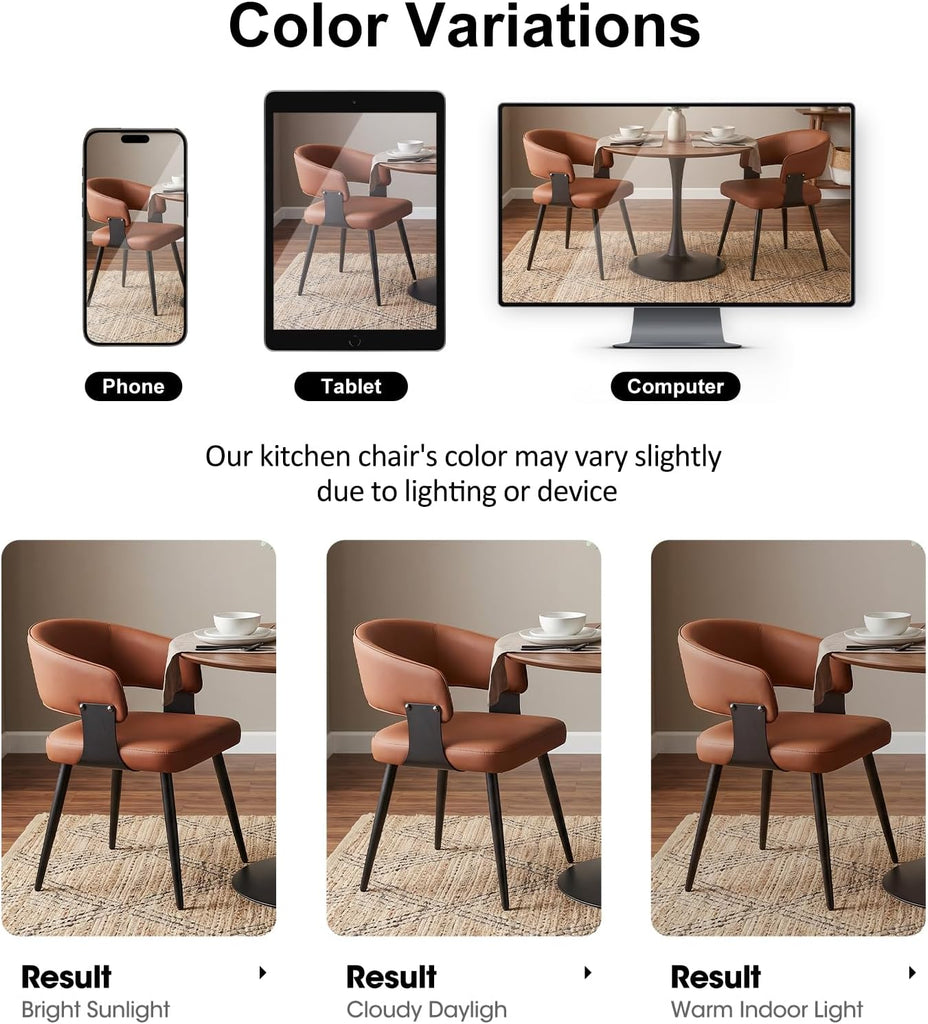 Dining Chairs Set of 4, Modern Upholstered Faux Leather Kitchen Chairs with Curved Back, Easy to Assemble & Clean for