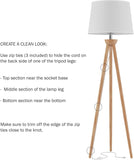 Tripod Floor Lamp - Mid-Century Modern Décor Light with LED Bulb and Natural Oak Wood Base