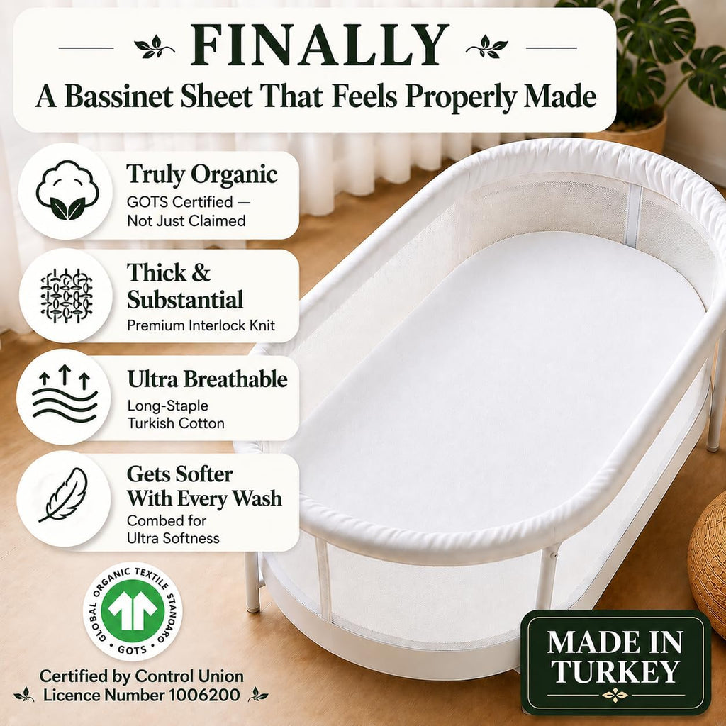 Organic Cotton Bassinet Sheets Compatible with Arm's Reach Clear-Vue & Cambria Co-Sleeper, Ingenuity Foldaway Rocking