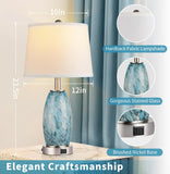 Glass Table Lamp with 3-Way Lighting Modes & USB C+A - Coastal Modern Style Nightstand Lamp Decoration (23.5" H)