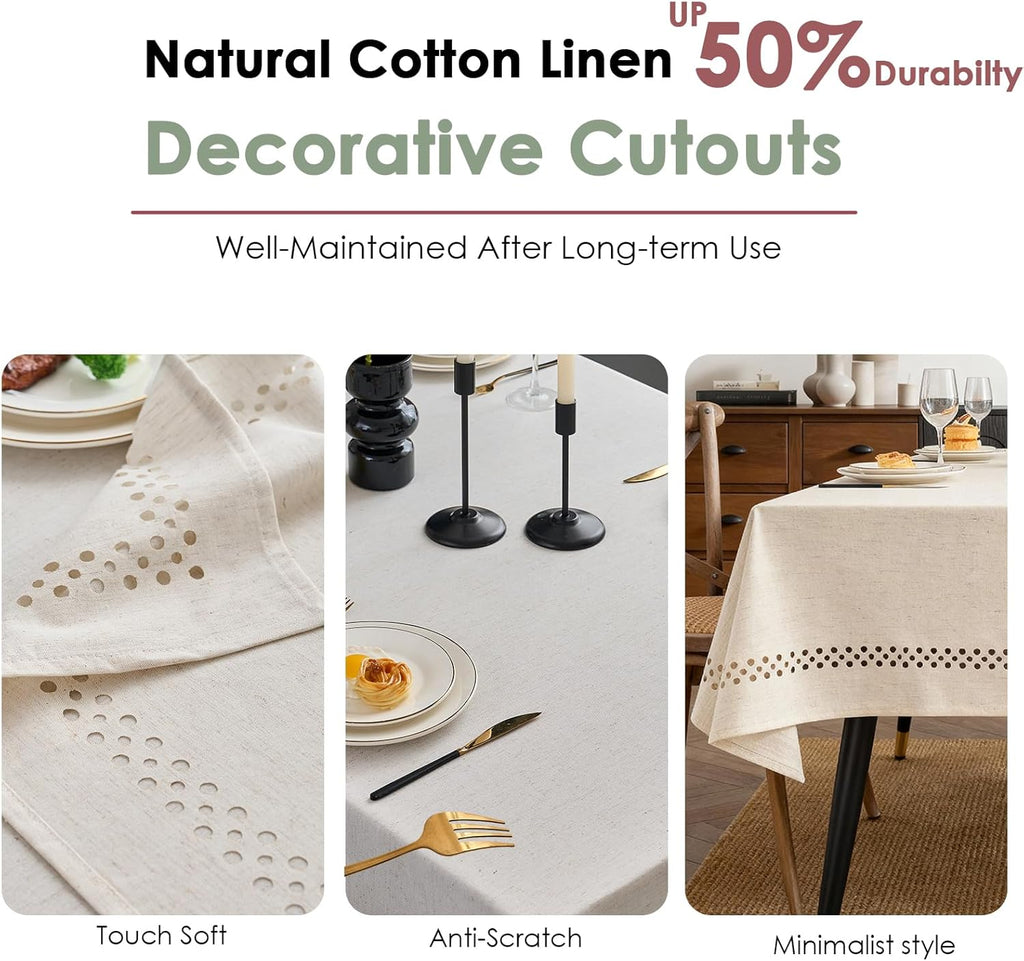 Natural Tablecloth, Rectangle Tablecloth with Decorative Cutouts, Stain Resistant & Wrinkle Free Tab