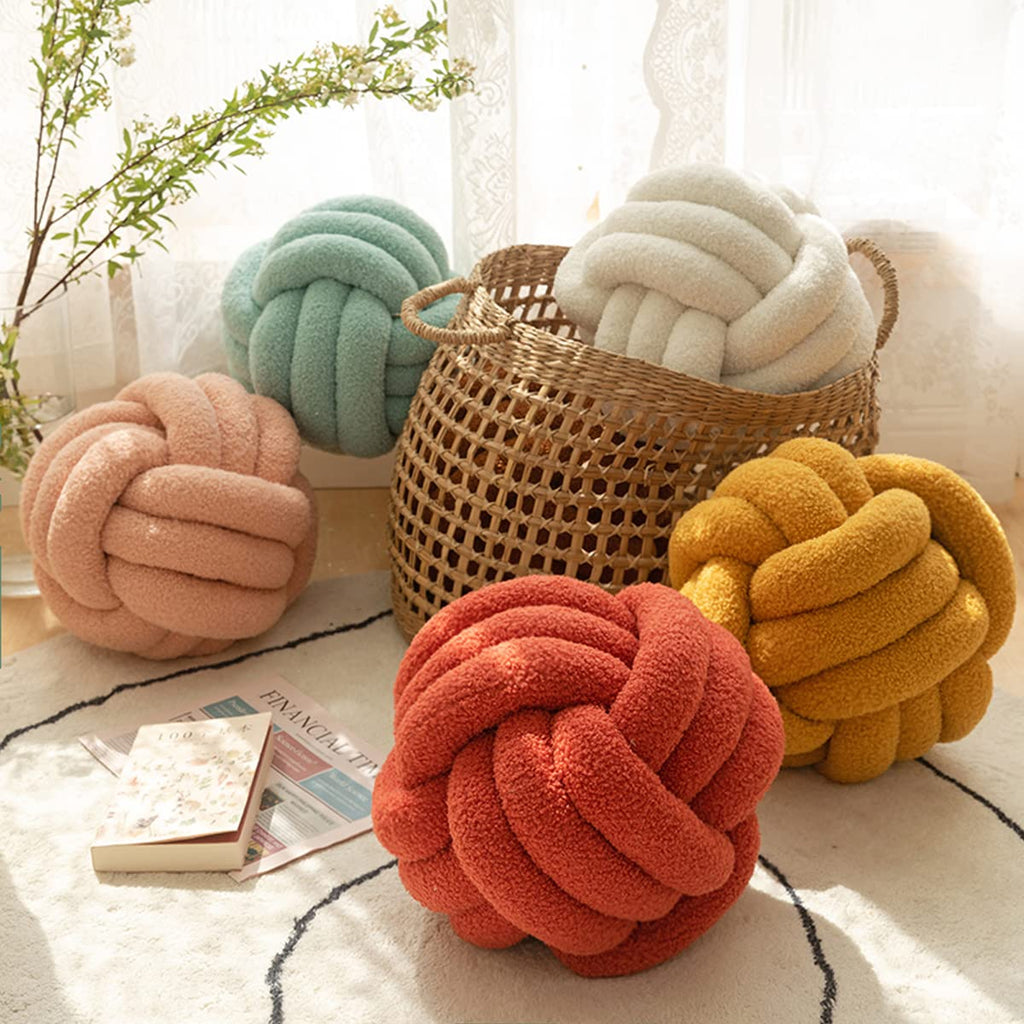 Knot Pillow Ball 9.8inch Round White Knot Pillow Soft Home Decorative Pillow Boucle Circle Knotted Pillow Handmade