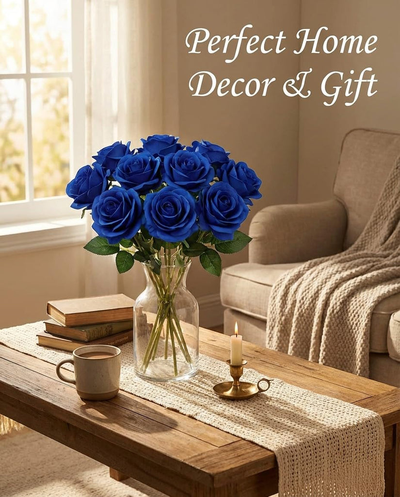 10Pcs 21.2" Artificial Roses with Long Stems (Royal Blue)