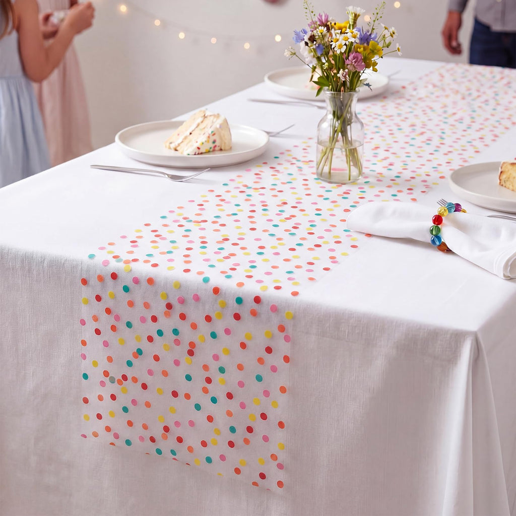 Polka Dot Tulle Table Runner 11 Inch x 16.4 Yards, 49.2 FT