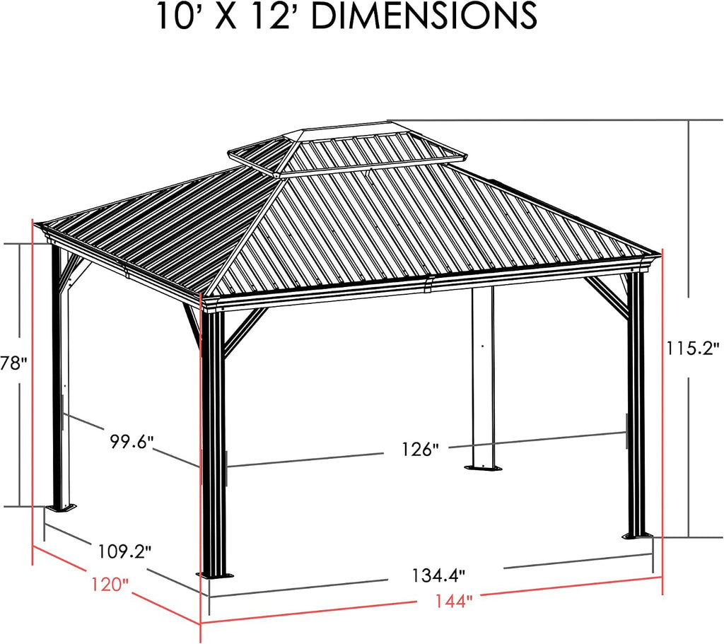 Alexander 10' x 12' Hardtop Gazebo, Aluminum Frame with Galvanized Steel Double Roof