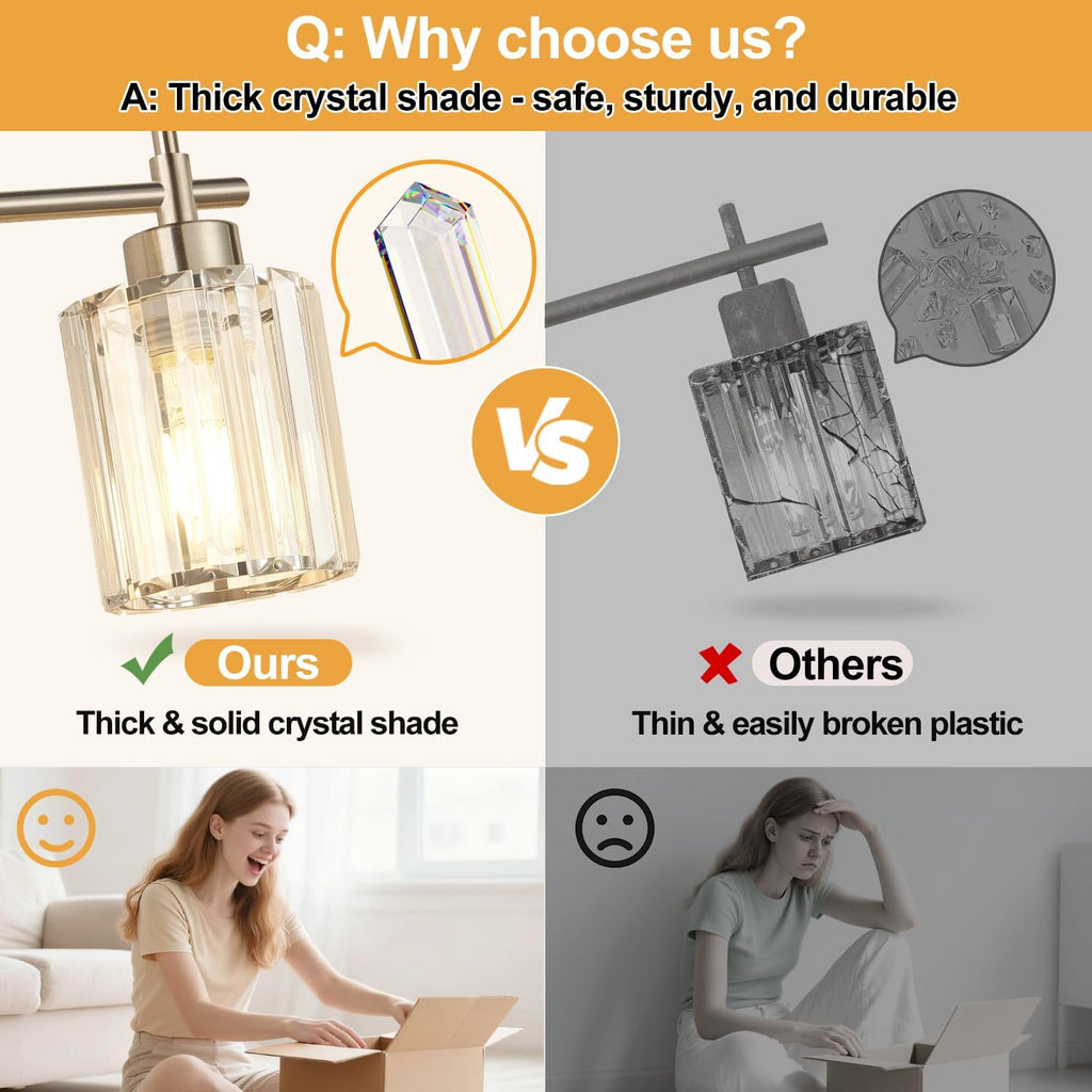 Modern Crystal Vanity Light Fixtures, 4-Light Brushed Nickel Bathroom Vanity Lighting Over Mirror, Bathroom Light