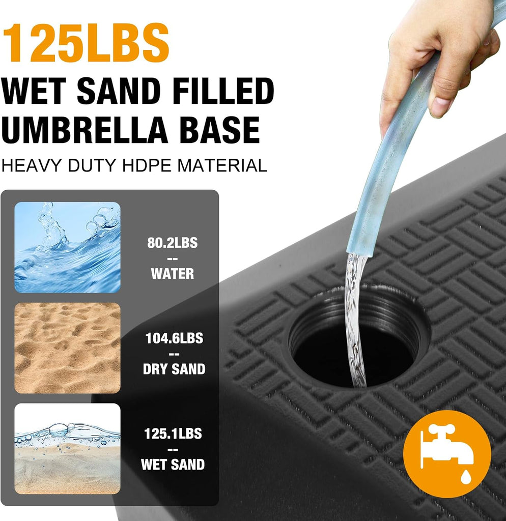Umbrella Base Outdoor Patio Umbrella Stand with Wheels Fillable 125lb Heavy Duty Mobile Base Weighted Rolling Stand