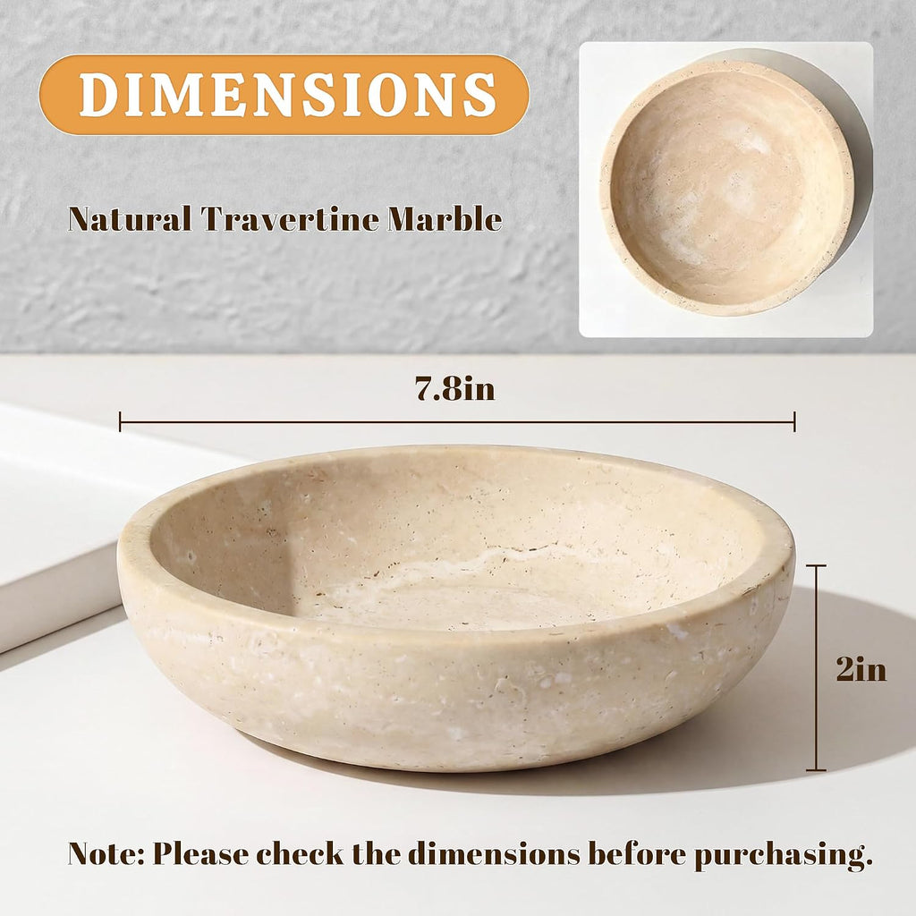 Travertine Marble Bowl & Decorative Bowl, 7.8" Modern Home Decor Key Bowl , Natural Stone Centerpiece for Coffee