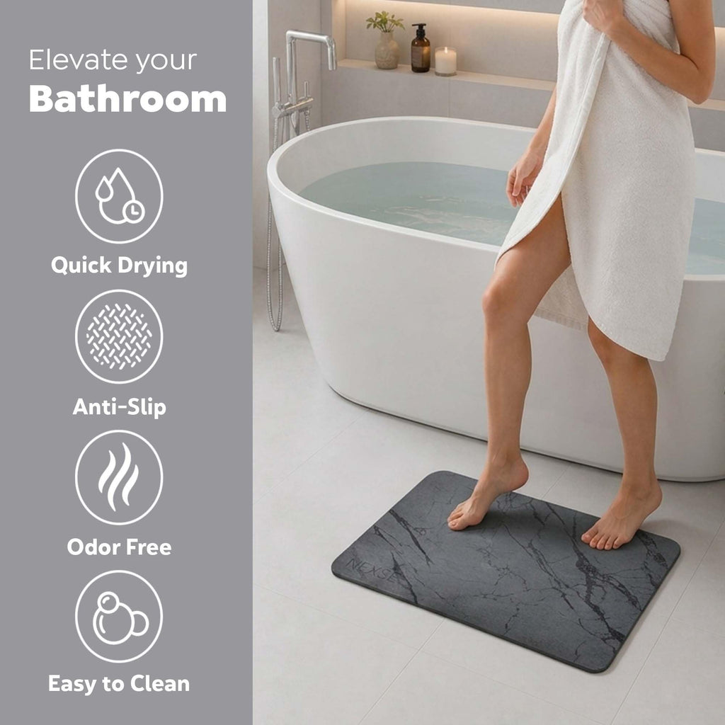 Extra Large Stone Bath Mat (32" x 20") | Non Slip Super Absorbent Quick Dry Diatomaceous Earth Bath Mat | XL