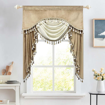 Rose Jacquard Velvet Waterfall Valances with Tassel Trim