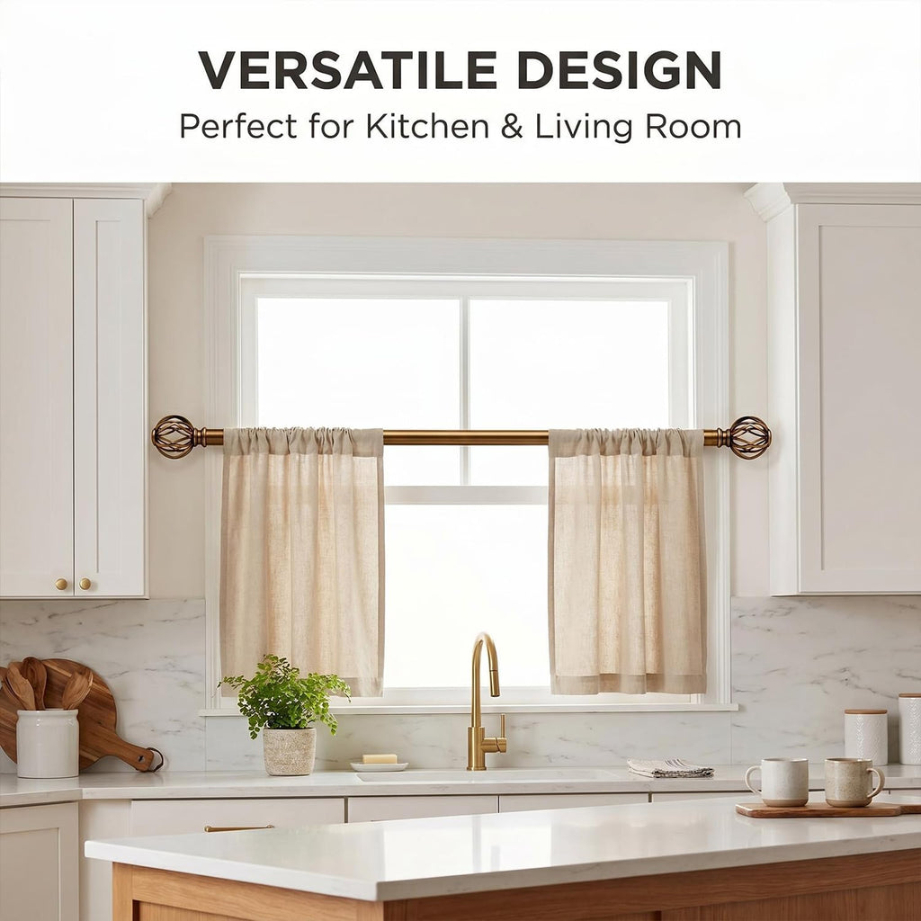 Brass Curtain Rods for Windows, 1 Inch Adjustable Curtain Rod, Heavy Duty Window Curtains Rod