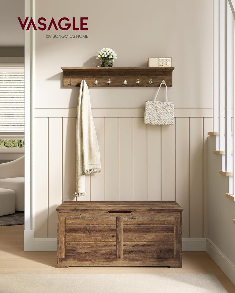 Storage Chest, Storage Bench with 2 Safety Hinges, Farmhouse Style, 15.7 x 39.4 x 18.3 Inches, Honey Brown ULSB061K01