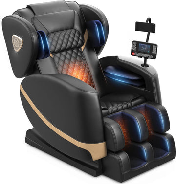 Massage Chair Full Body Zero Gravity Recliner, 2026 Black Leather | 14 Shiatsu Rollers, 10 Airbags, 5 Auto Modes