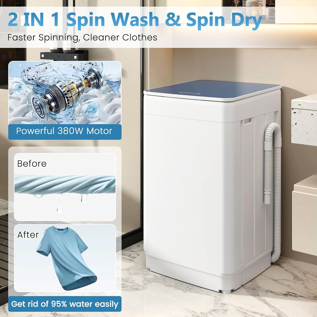 Portable Washing Machine, 2.0 cu.ft Capacity Fully Automatic Washer with Drain Pump, 7 Programs, 4 Water Levels