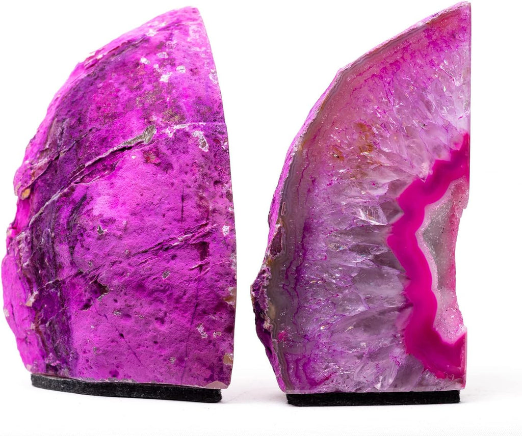 Pink Agate Geode Bookend with Felt Bottom Plus Includes Bonus Minerals (4 to 5 lb)
