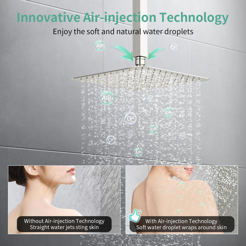 Shower System with Push Button Diverter, Ceiling Mounted Luxury 10 Inch Rain Shower Head with Handheld Spray, High