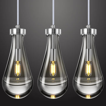 Raindrop Pendant Lights Kitchen Island Set of 3 Teardrop Chrome Hanging Light Fixtures Clear Solid Glass Pendant Light Modern Chandeliers for Dining Room Porch Corridor Living Room