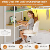 Twin Loft Bed with 6 Storage Drawers,Coat Rack and Open Shelves Metal Twin Loft Bed with Desk,Charging Station and LED