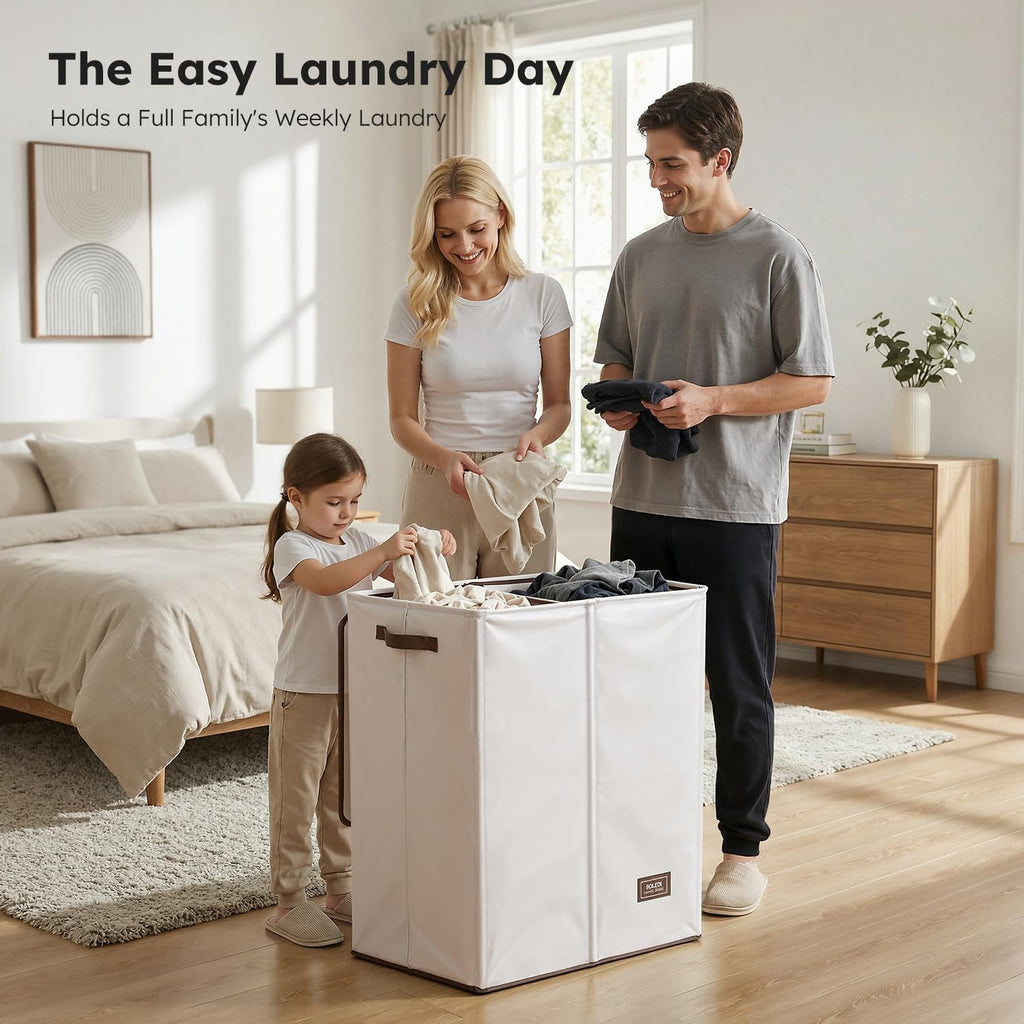 Luxury Double Laundry Hamper with Lid and Removable Bags, 38.3 Gal Large Laundry Bin, Laundry Basket 2 Sections