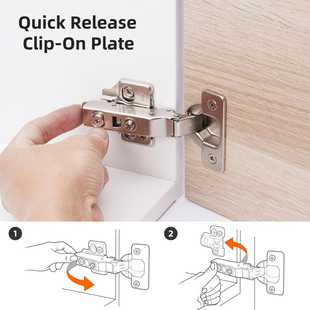 Full Overlay European Soft Close Cabinet Hinges Cabinets (10 Pcs) -105° Frameless Concealed Cabinet Door Hinge -5 Way