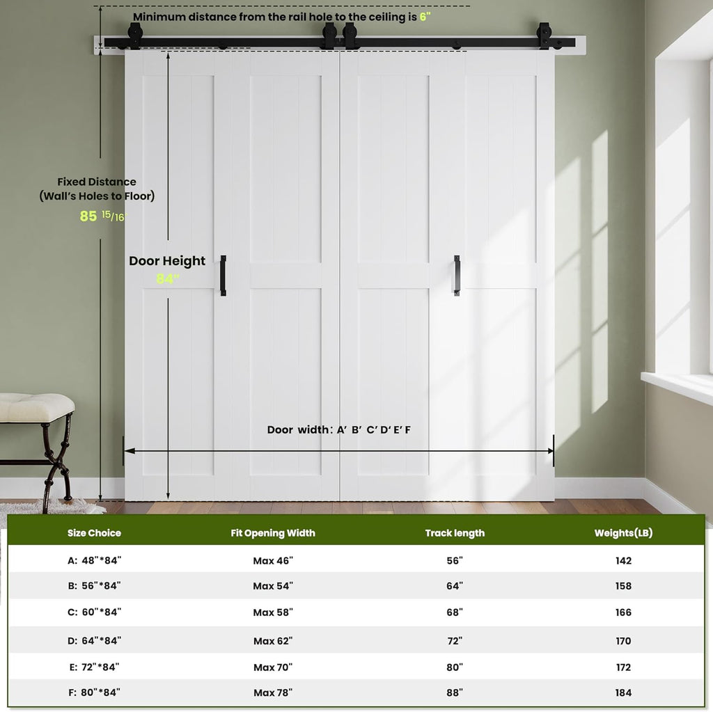 Bifold Barn Door 48'' x 84'',Bi-Fold Sliding Closet Doors with Hardware Kit Included,56'' Track Kit 