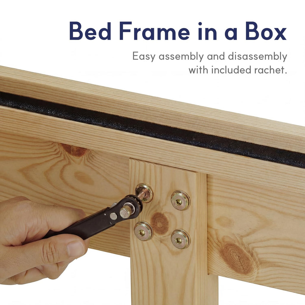 Full Bed Frame Signature Solid Pine Wood Platform, Noise Free, Under Bed Storage, No Box Spring Needed, Easy