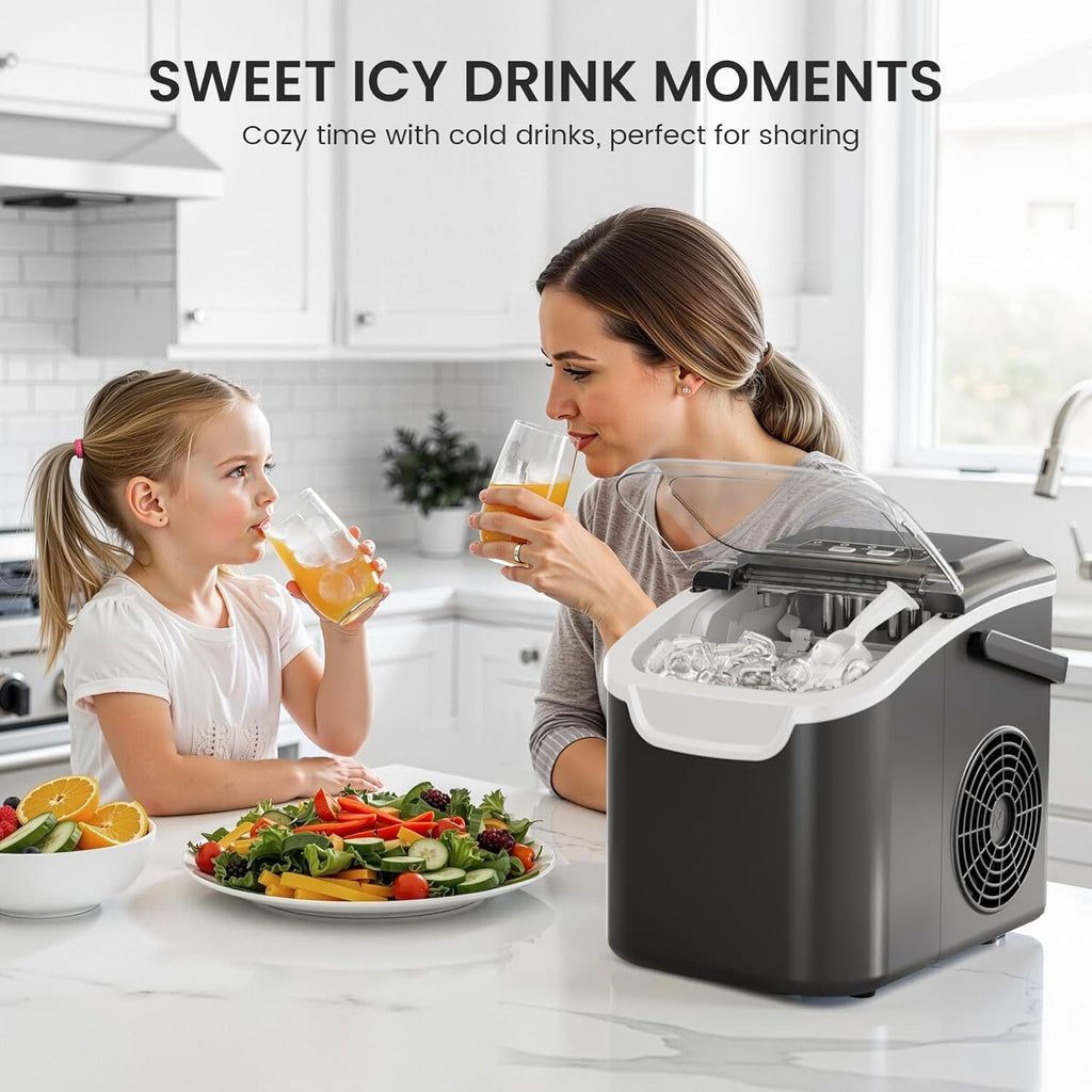 Countertop Ice Maker, 8 Cubes in 6 Mins, 26Lbs/Day Bullet Ice, Portable Ice Maker with 2 Sizes of Cubes