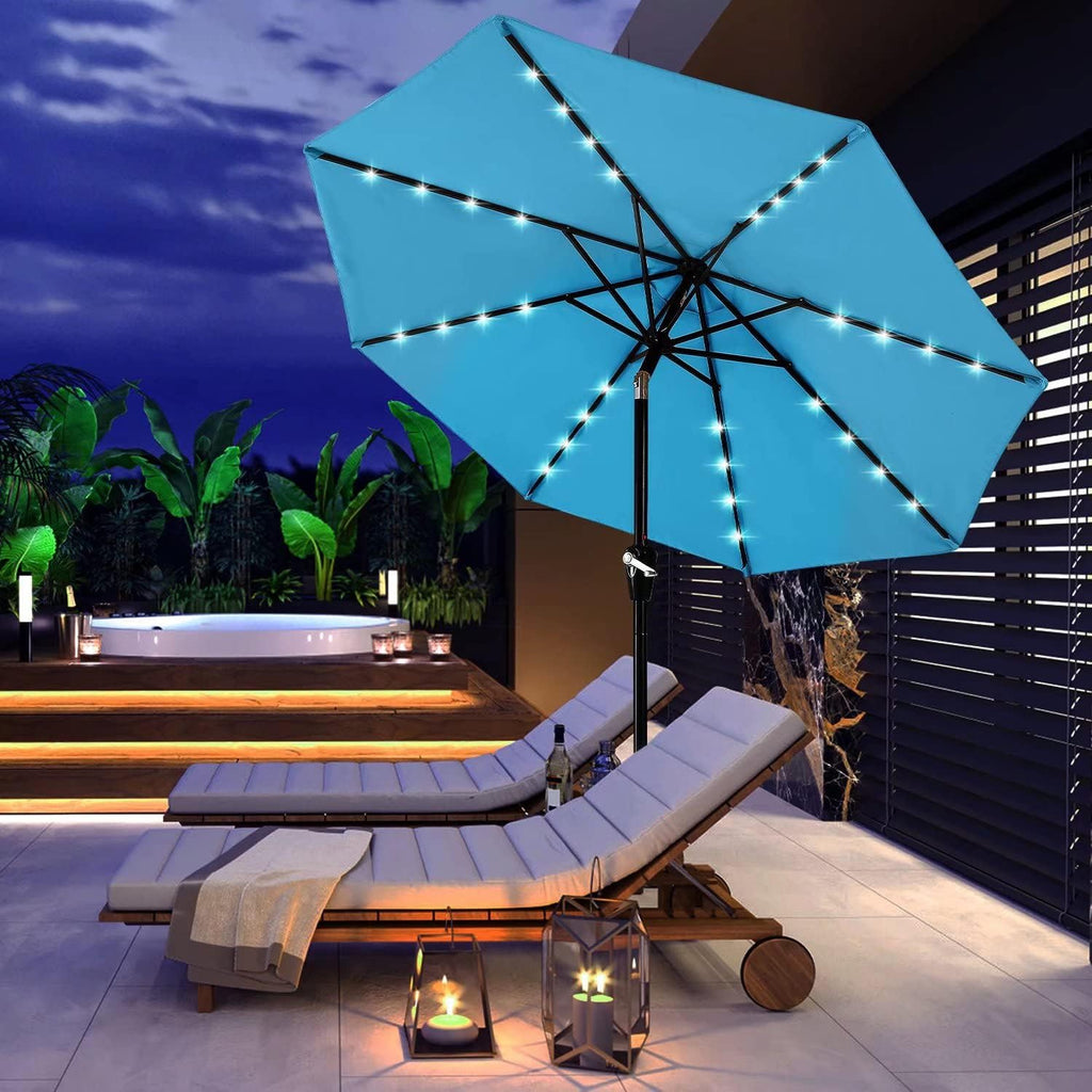 Durable Solar Led Patio Umbrellas with 32LED Lights 9FT (Turquoise)