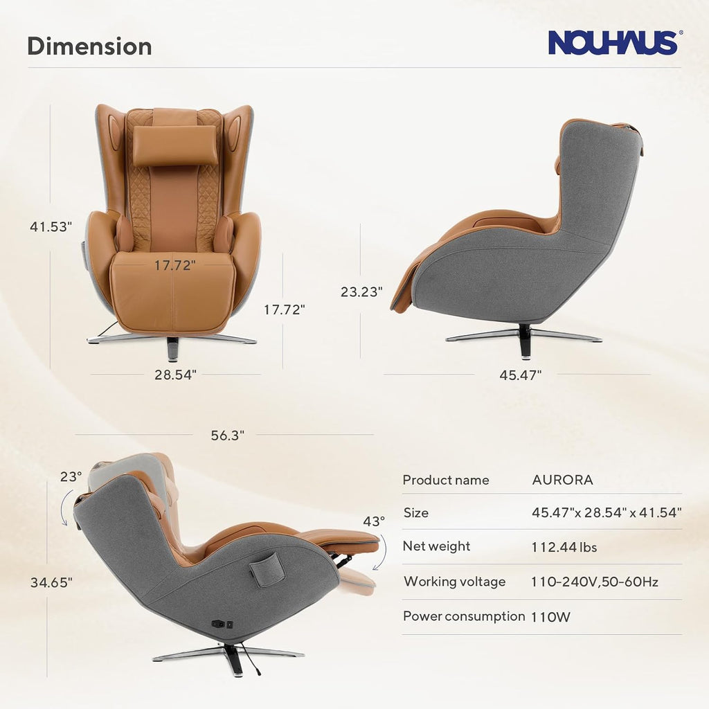 Aurora Massage Chair Full Body with Airbags, Heating, Zero Gravity | Auto Modes, Bluetooth Speaker, Genuine Leather