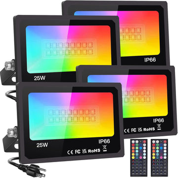 Upgraded LED Flood Light Outdoor 25W 4 Pack, DIY Color Changing Christmas Lights Outdoor Patio Floodlights with