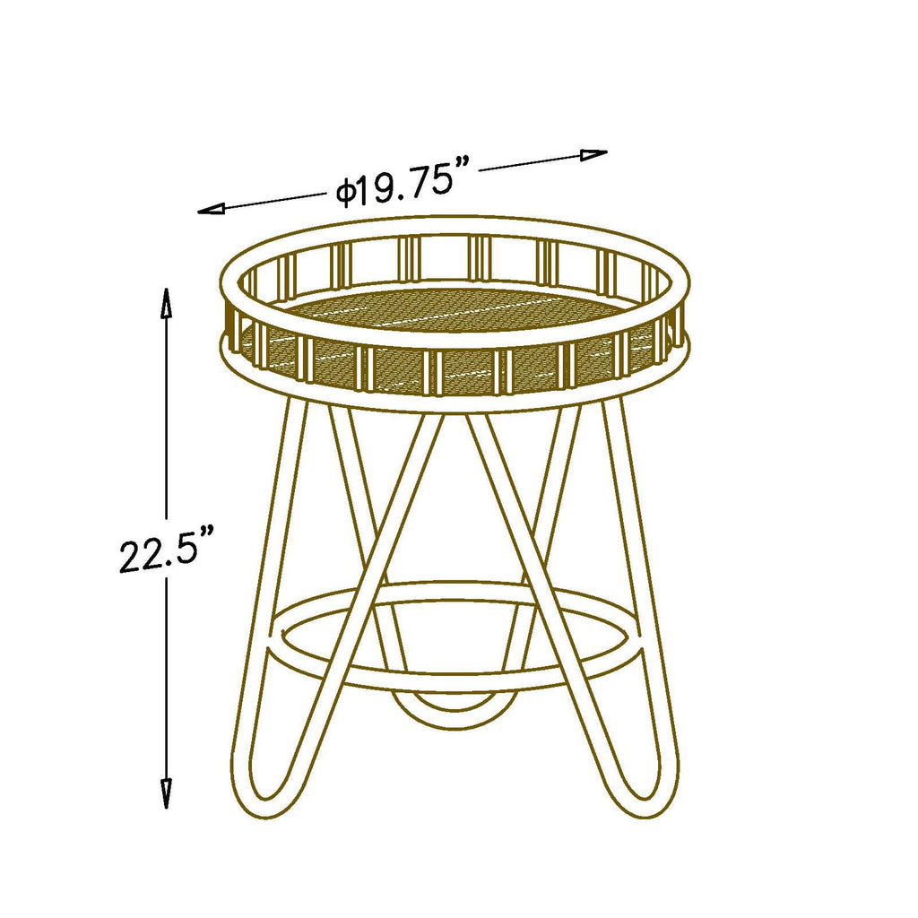 Rattan Side Table with Wicker Tray Top 20x23'', Boho Hand-Woven, Small Round with Hairpin Legs, Coffee Table Set