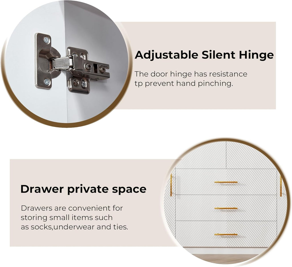 Large Capacity Wardrobe Closet with 2 Drawers White | Spacious Storage Cabinet Organizer , White Armoire Fits Most