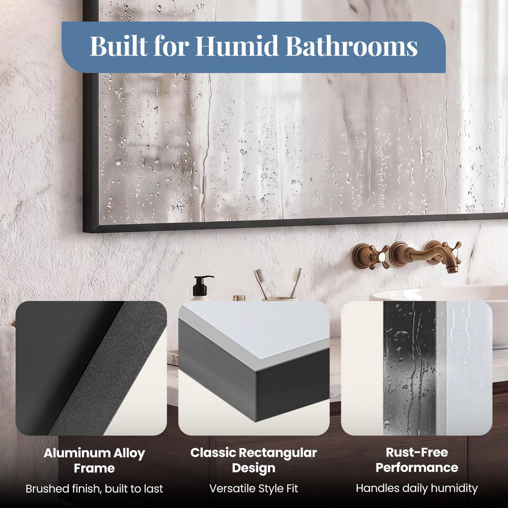 30" x 48" Black Rectangle Bathroom Mirrors for Wall, Vanity Mirror