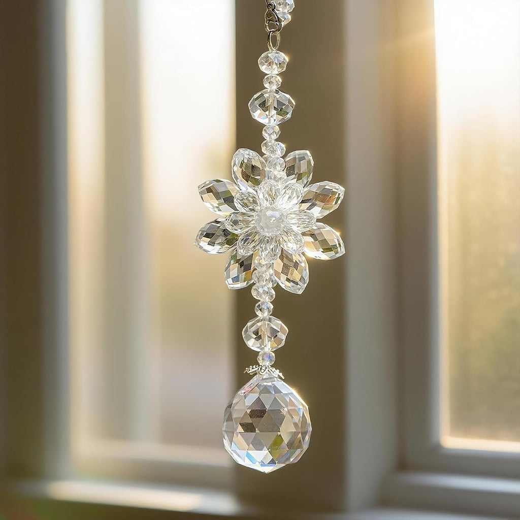 Clear Crystal Ball Flower Prism Suncatcher Car Mirror Charm Decor - Crystal Ball Flower Prism Suncatcher Charm Feng