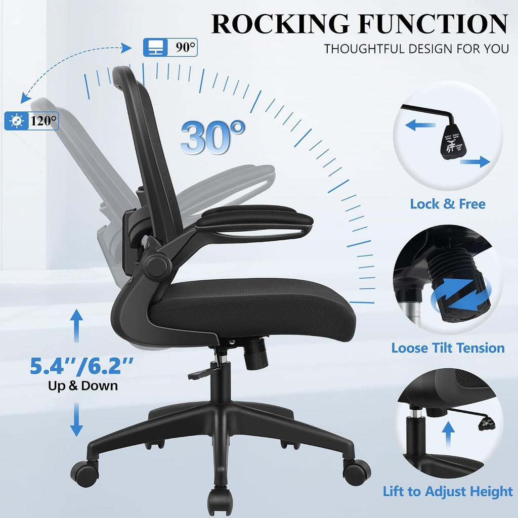 Ergonomic Desk Chair Breathable Mesh Chairs Adjustable High Back Lumbar Support Flip-up Armrests, Executive Rolling