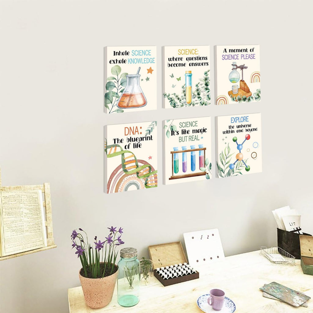 Science Canvas Wall Art,Colorful Chemistry Physics Posters,Set of 6 (8"x10" Framed)Inspirational Positive Quotes Art
