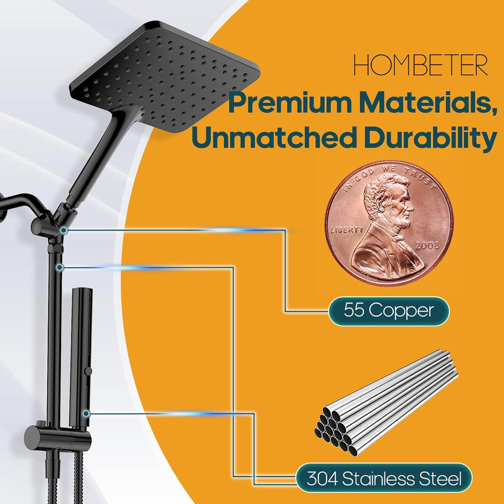 High Pressure Rain Shower Head with Handheld Combo, 10 Inch Square Rainfall Showerhead