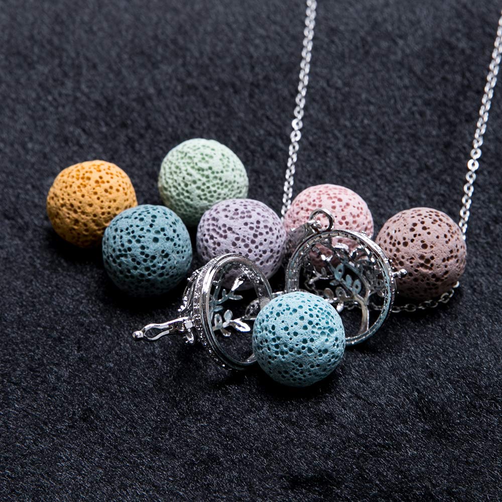 Essential Oil Diffuser Necklace Lava Rock Stone Bead Aromatherapy Zirconium Tree of Life Locket Pendant