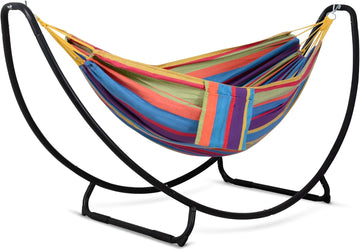 Portable Space Saving Hammock with Stand, Two Person Hammock with Stand Included, Patent Pending, Rainbow