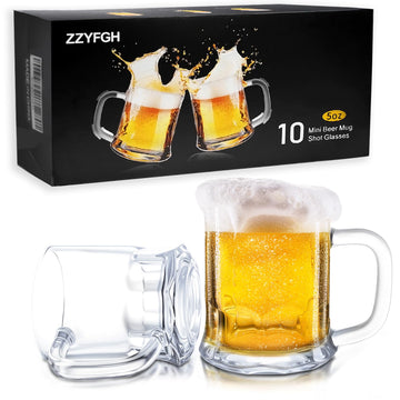10 Pack Mini Beer Shot Glasses, 5 OZ Shot Glasse with Handles, Reusable Beer Stein Tasting Glasses for Drinking