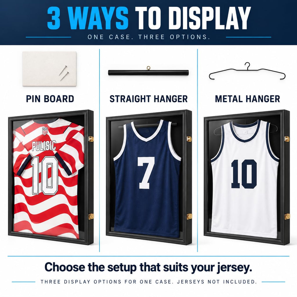 Large Jersey Frame Display Case Jersey Shadow Box Black 3PC