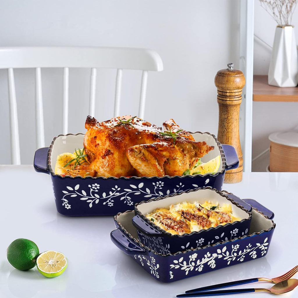 3 Pack Ceramic Bakeware Set Porcelain Rectangular Dish Lasagna Pans for Cooking Kitchen Casserole Dishes Cake Dinner