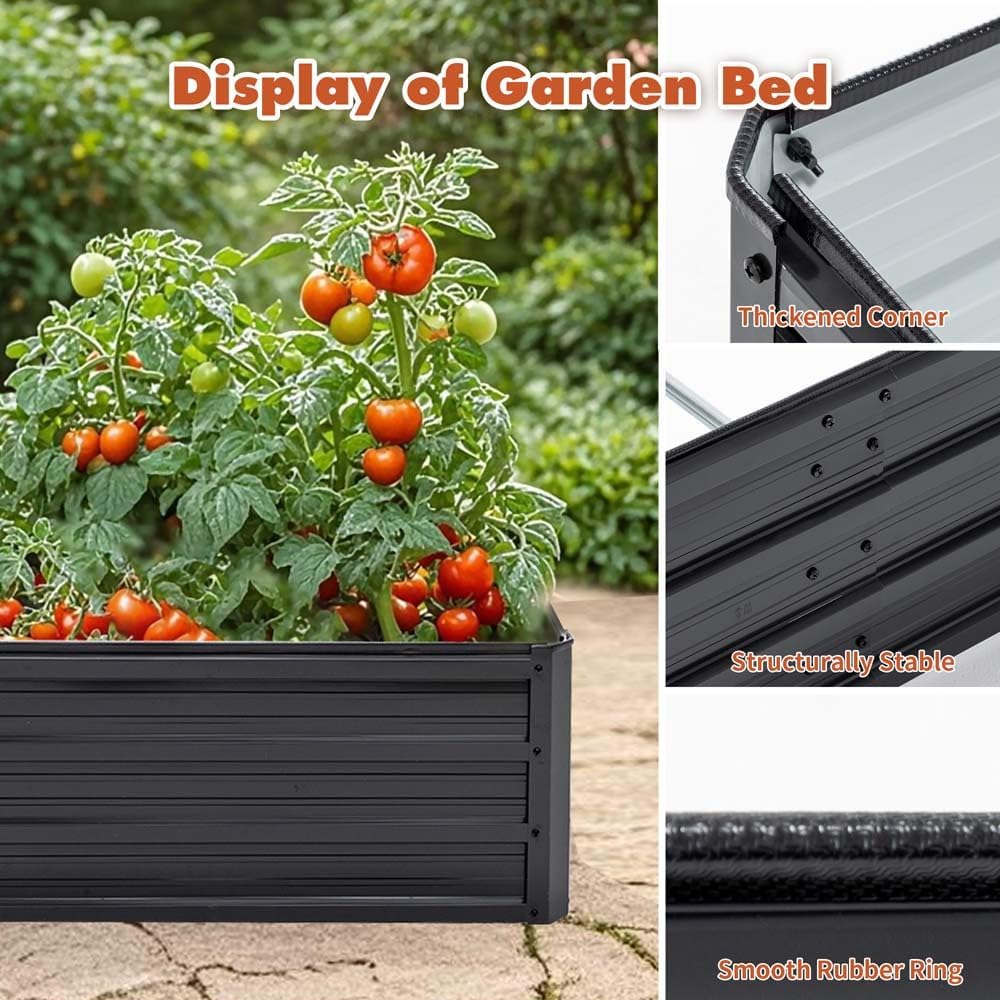 8x4x1 FT Galvanized Raised Garden Bed Kit,Tall Metal Planter Boxes with 8 Reinforcing Rods,Outdoor Patio Box Planter