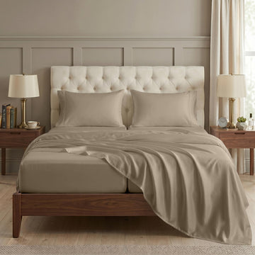 Split King Cooling Sheets 100% Egyptian Cotton Sateen - Taupe