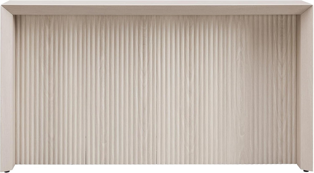 56" Fluted Wooden Rectangular Console Table Ribbed Entryway Table, Sofa Table , Couch, Hallway, or Office, Beech White