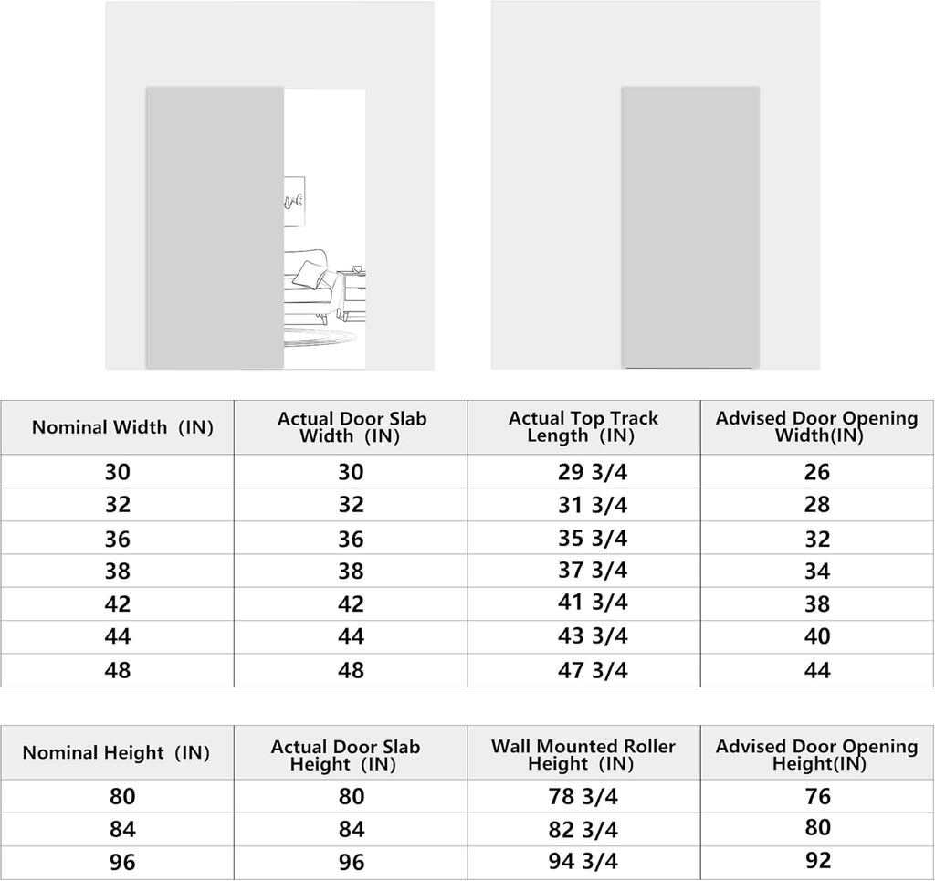 30"x84" Flush Solid Core White Primed Concealed Sliding Hidden Barn Door with Soft Close Installatio