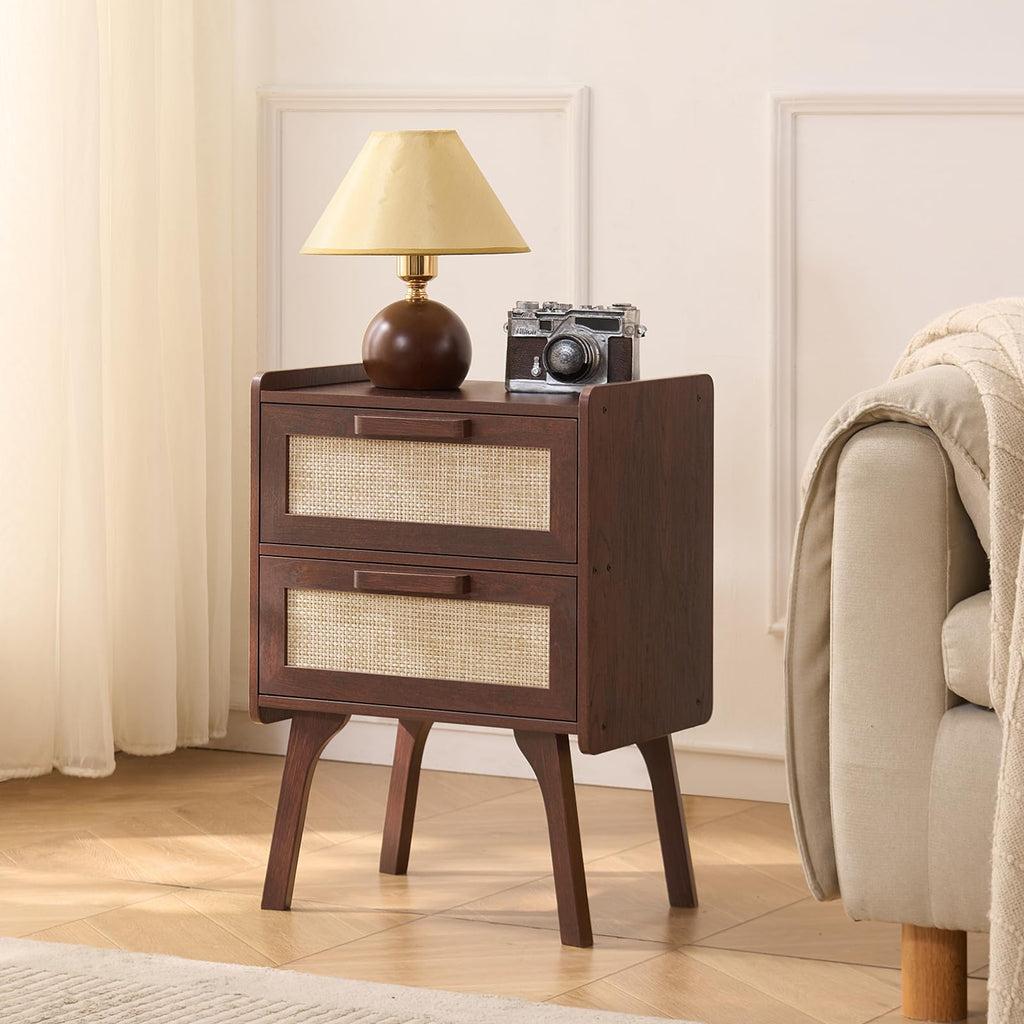 Rattan Nightstands Set of 2, 2 Drawers