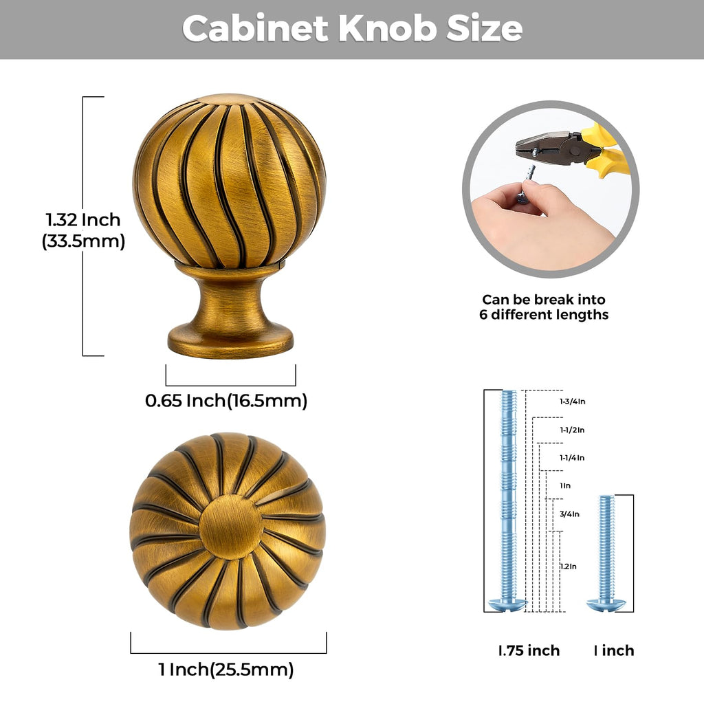 12 Pack Brushed Brass Cabinet Knobs, 1 Inch Round Dresser Drawer Knobs