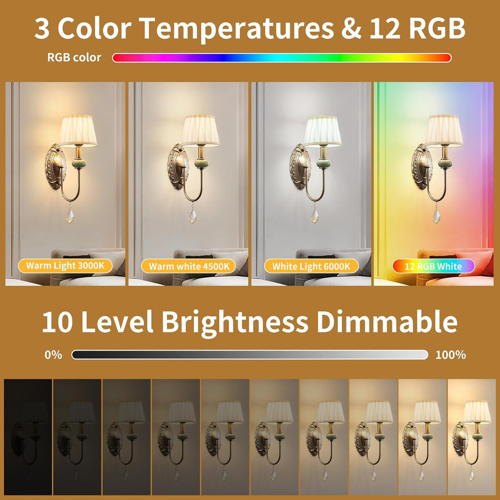 Wireless Battery Operated Antique Brass Wall Sconces Set of 2, 10000mAh Rechargeable Gold Crystal Vintage Fabric