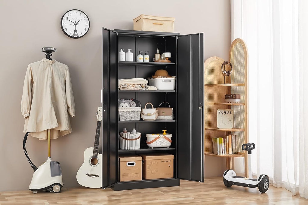 Metal Storage Cabinet with Adjustable Shelves, Garage Storage Cabinets with Doors and Shelves, File Cabinets Pantry